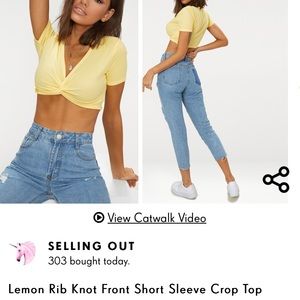 Yellow short sleeve ribbed crop top